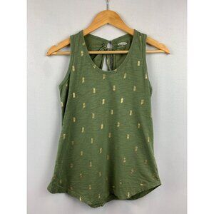 Old Navy Sleeveless XS Tank Top In Olive Green With Gold Pineapples